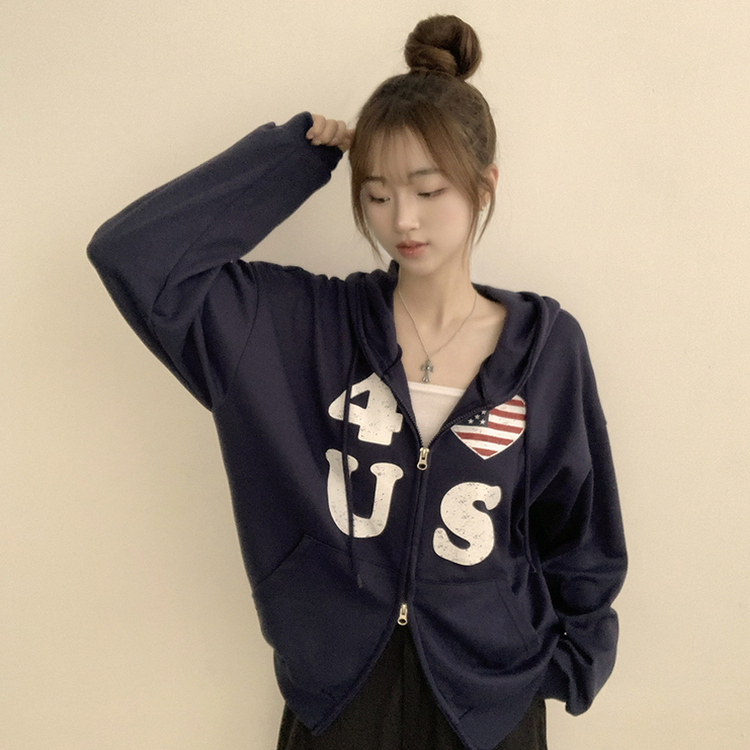 アメリカレタリングフードジップアップ(7color) NAVY