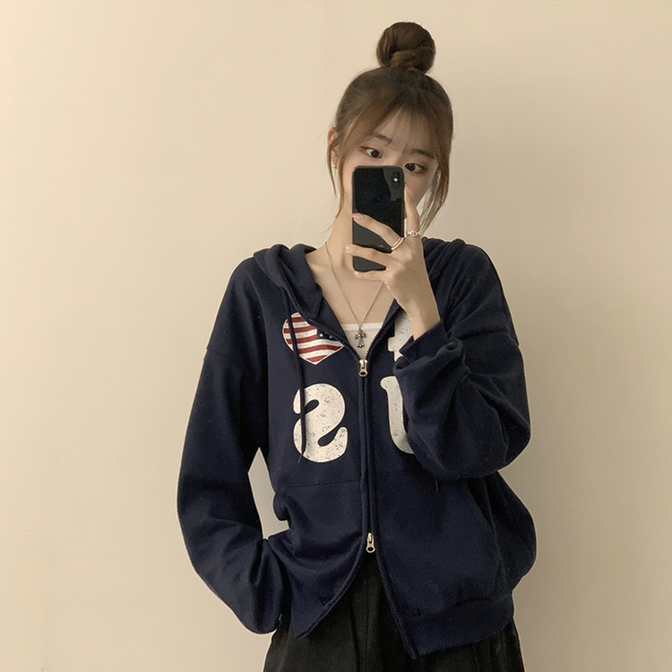 アメリカレタリングフードジップアップ(7color) NAVY