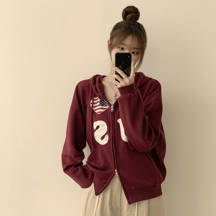 アメリカレタリングフードジップアップ(7color) RED