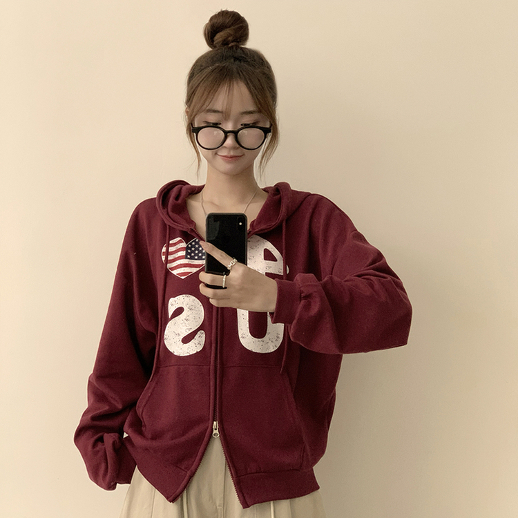 アメリカレタリングフードジップアップ(7color) RED