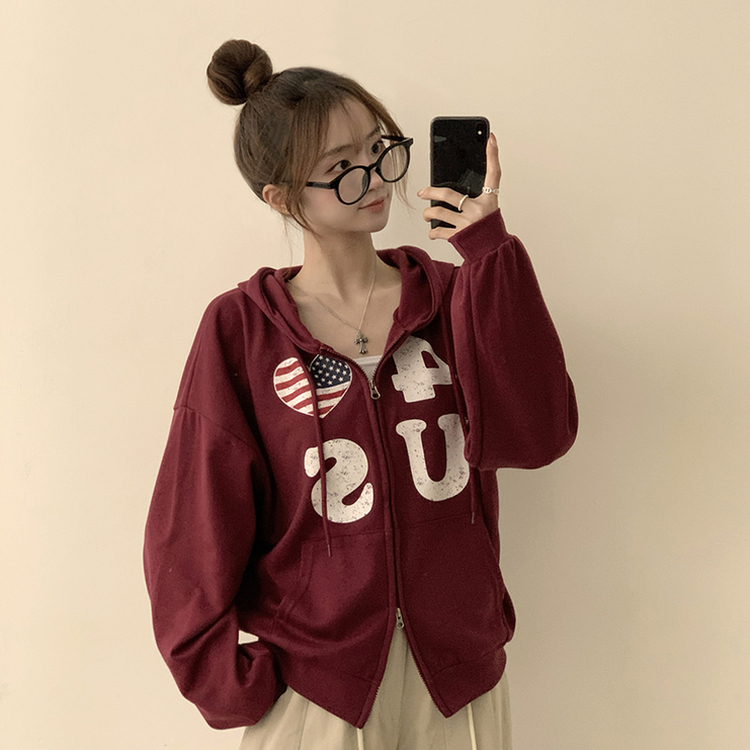 アメリカレタリングフードジップアップ(7color) RED