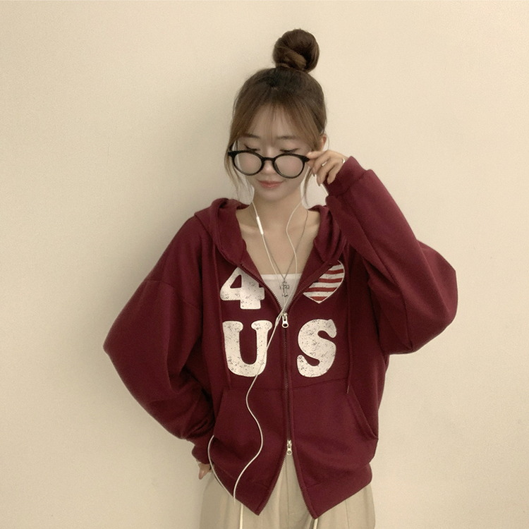 アメリカレタリングフードジップアップ(7color) RED