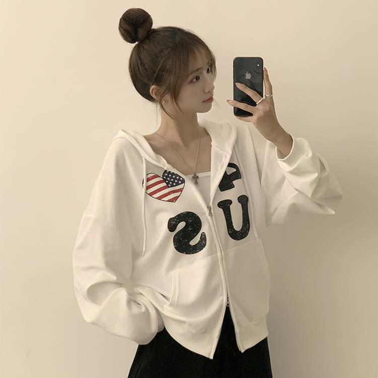 アメリカレタリングフードジップアップ(7color) IVORY