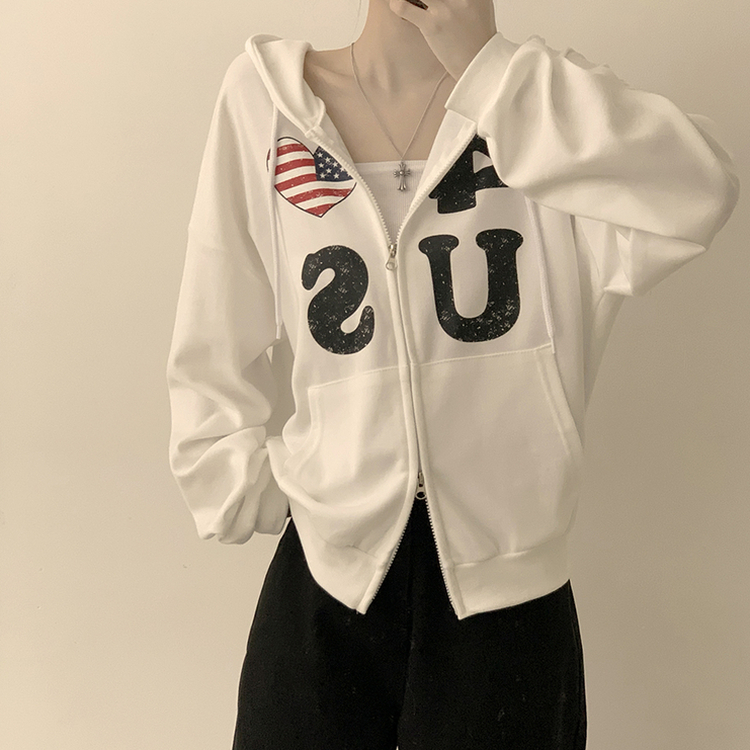 アメリカレタリングフードジップアップ(7color) IVORY