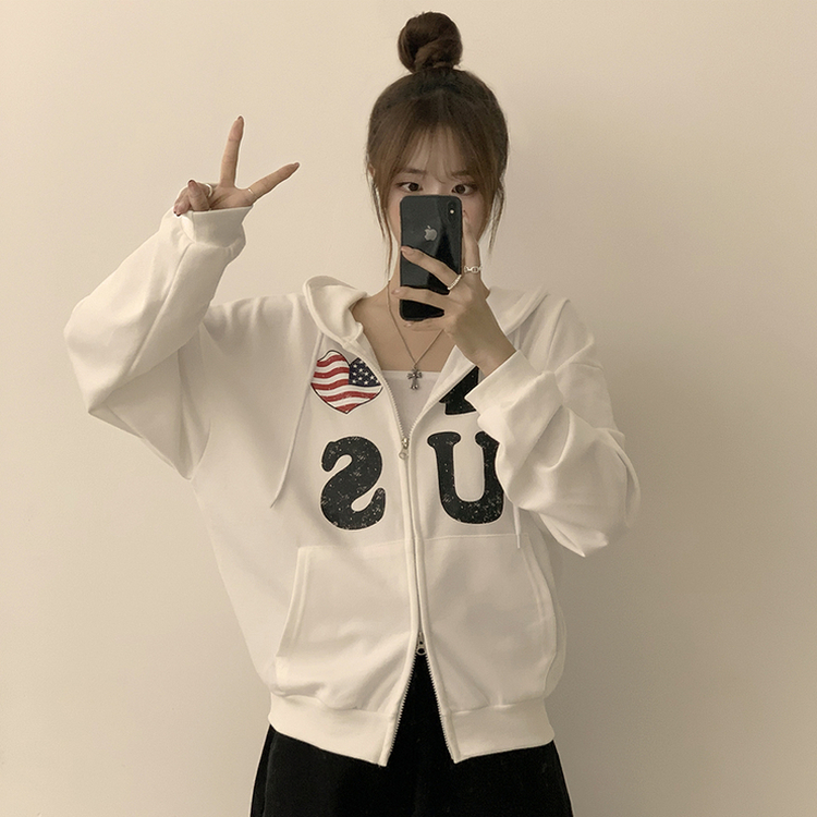 アメリカレタリングフードジップアップ(7color) IVORY