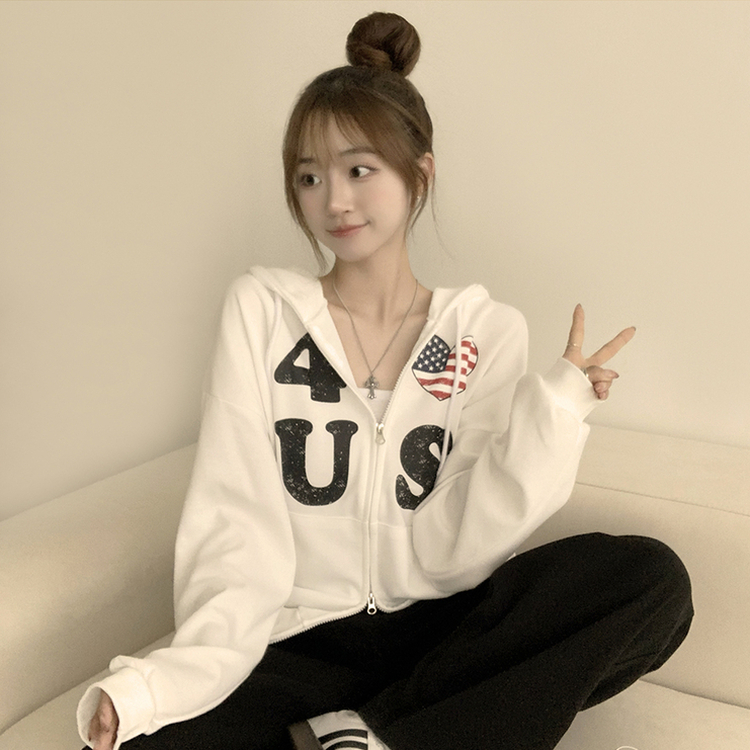 アメリカレタリングフードジップアップ(7color) IVORY