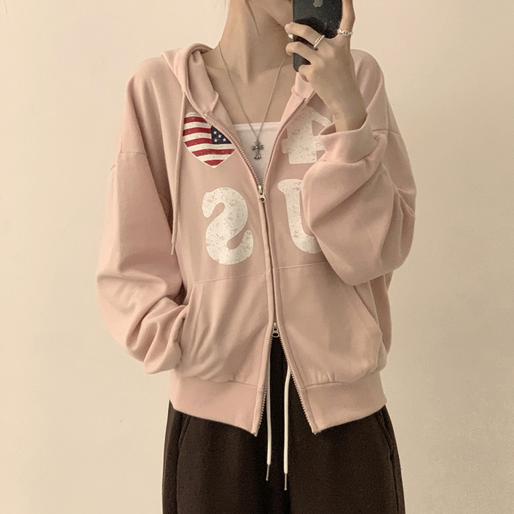 アメリカレタリングフードジップアップ(7color) PINK
