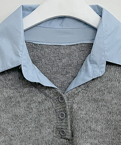 러프브이넥단추셔츠카라레이어드루즈핏니트