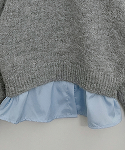 러프브이넥단추셔츠카라레이어드루즈핏니트