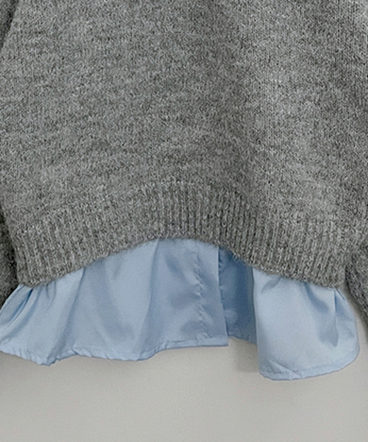 러프브이넥단추셔츠카라레이어드루즈핏니트