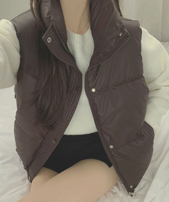 간절기 초겨울 하이넥 무광 조끼 패딩 브라운