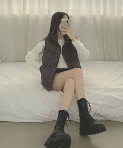 간절기 초겨울 하이넥 무광 조끼 패딩 브라운