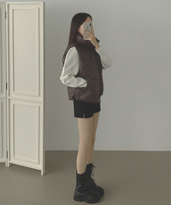 간절기 초겨울 하이넥 무광 조끼 패딩 브라운