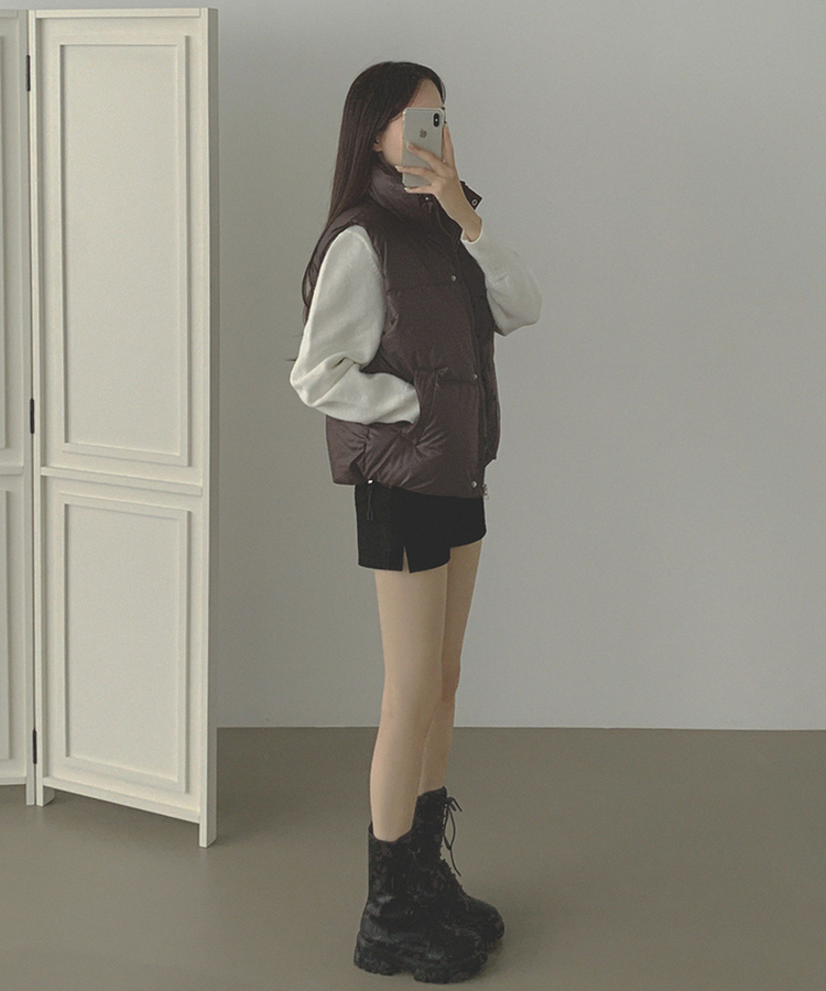 간절기 초겨울 하이넥 무광 조끼 패딩 브라운