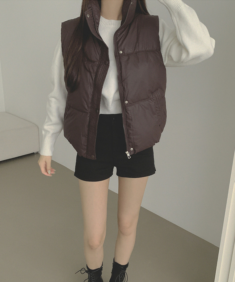 간절기 초겨울 하이넥 무광 조끼 패딩 브라운