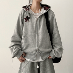 チェックスターフードジップアップ MELANGE