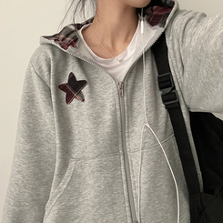 チェックスターフードジップアップ MELANGE