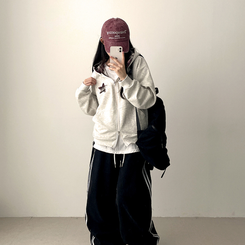 チェックスターフードジップアップ OATMEAL