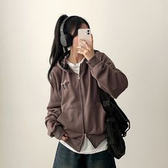 チェックスターフードジップアップ BROWN