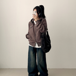 チェックスターフードジップアップ BROWN