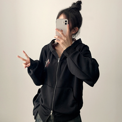 チェックスターフードジップアップ BLACK