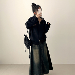 チェックスターフードジップアップ BLACK