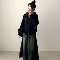 チェックスターフードジップアップ BLACK