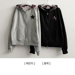 チェックスターフードジップアップ