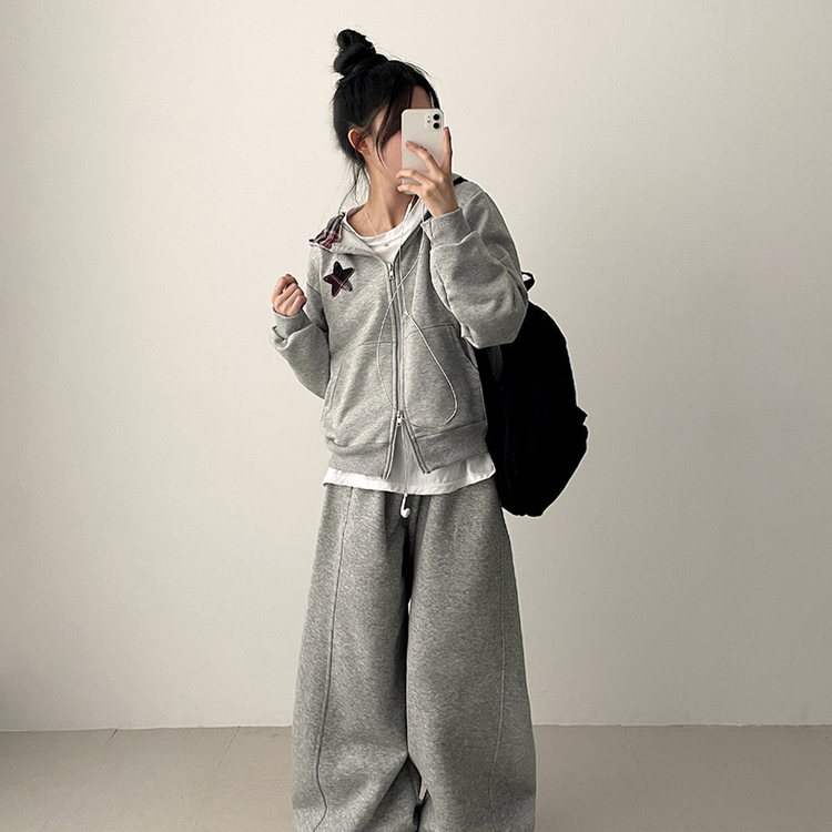 チェックスターフードジップアップ MELANGE