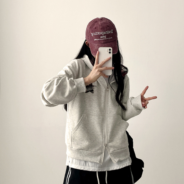 チェックスターフードジップアップ OATMEAL