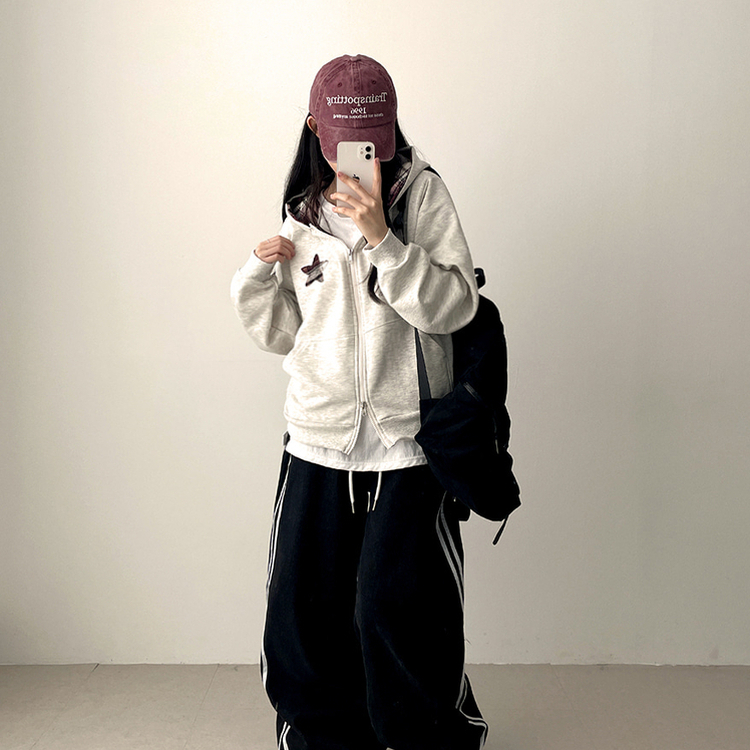 チェックスターフードジップアップ OATMEAL