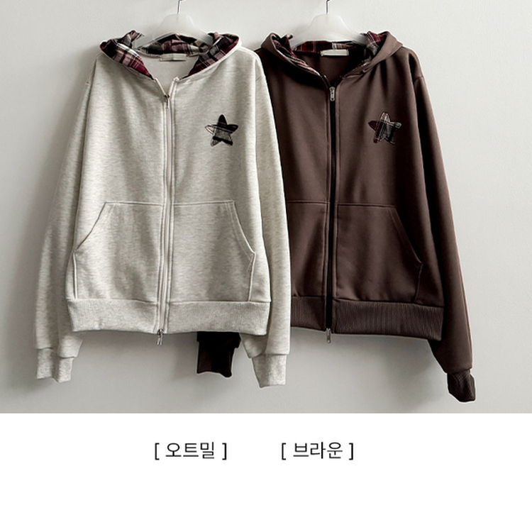 チェックスターフードジップアップ