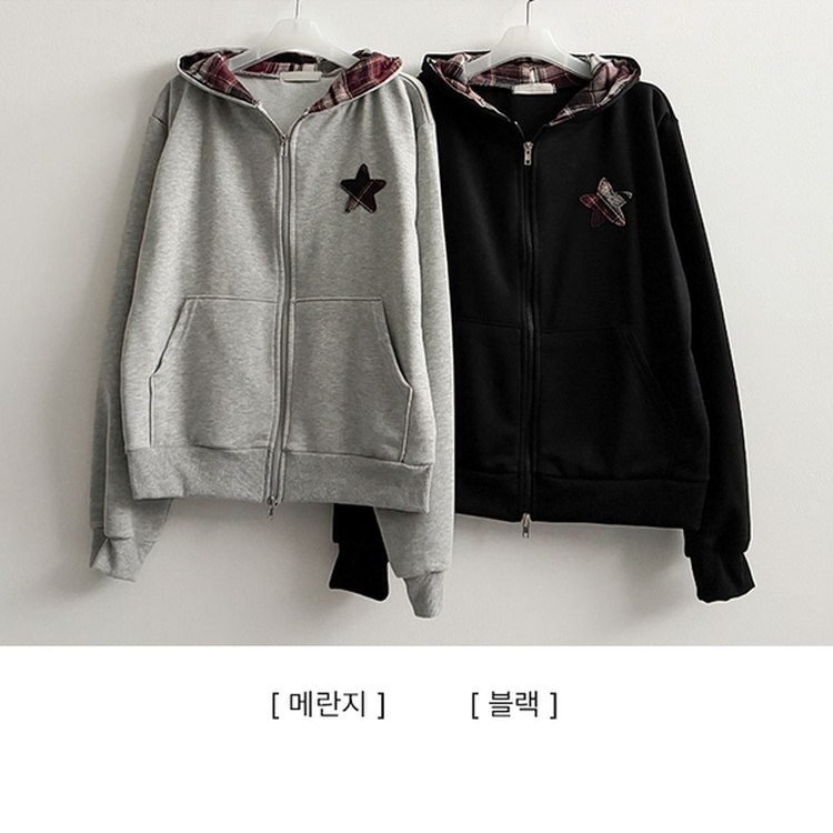 チェックスターフードジップアップ