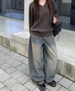 ビンテージウォッシングデニムワイドパンツ BLUE