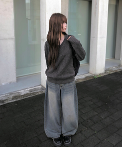 ビンテージウォッシングデニムワイドパンツ BLUE