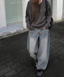 ビンテージウォッシングデニムワイドパンツ BLUE