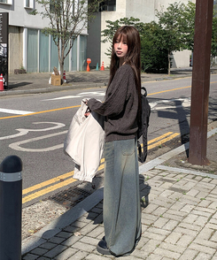 ビンテージウォッシングデニムワイドパンツ BLUE