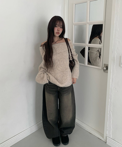 ビンテージウォッシングデニムワイドパンツ BLACK DENIM