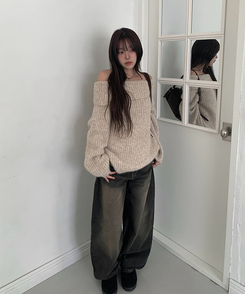 ビンテージウォッシングデニムワイドパンツ BLACK DENIM