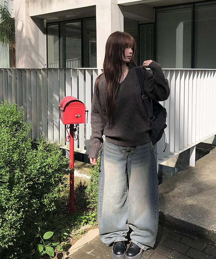 ビンテージウォッシングデニムワイドパンツ BLUE