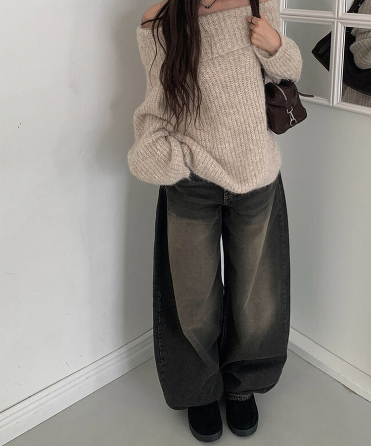 ビンテージウォッシングデニムワイドパンツ BLACK DENIM