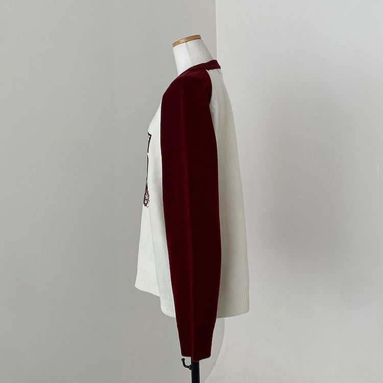 티켄 레터링 배색 라운드 나그랑 루즈핏 니트