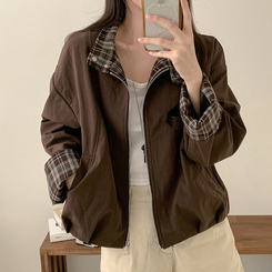 チェックオーバーフィットジャンパー BROWN