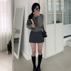 ニットリボンラウンドカーディガン GREY