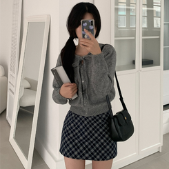 ニットリボンラウンドカーディガン GREY