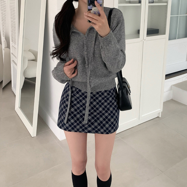 ニットリボンラウンドカーディガン GREY