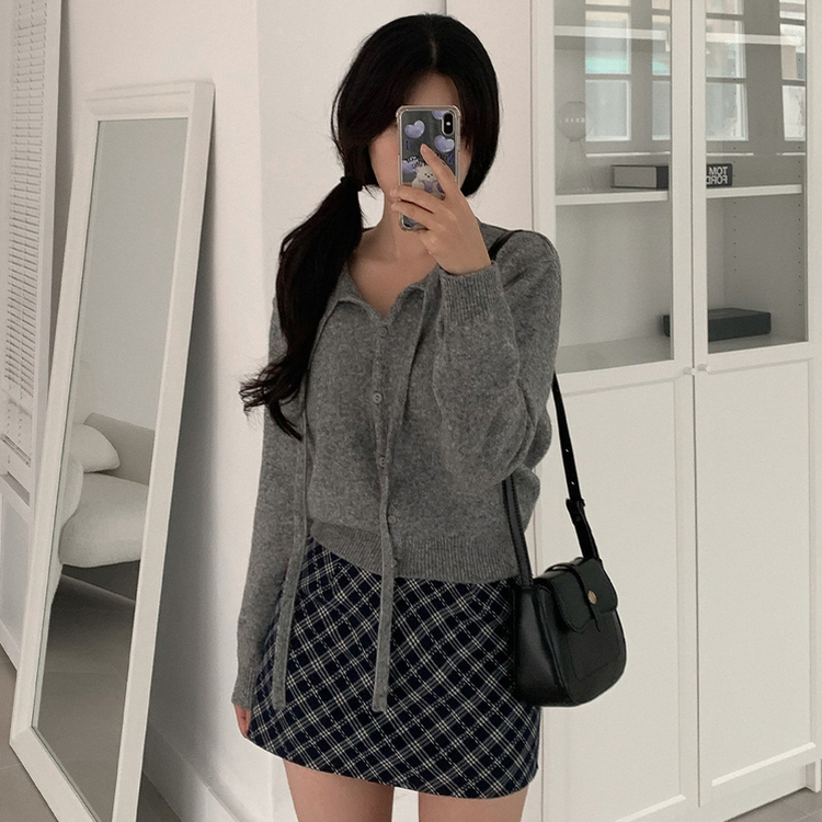 ニットリボンラウンドカーディガン GREY