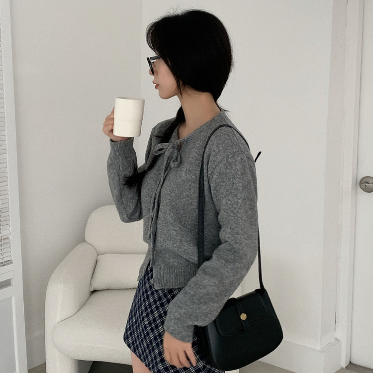 ニットリボンラウンドカーディガン GREY