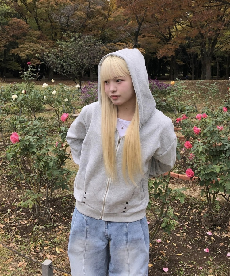 스터드 리벳 후드집업 그레이