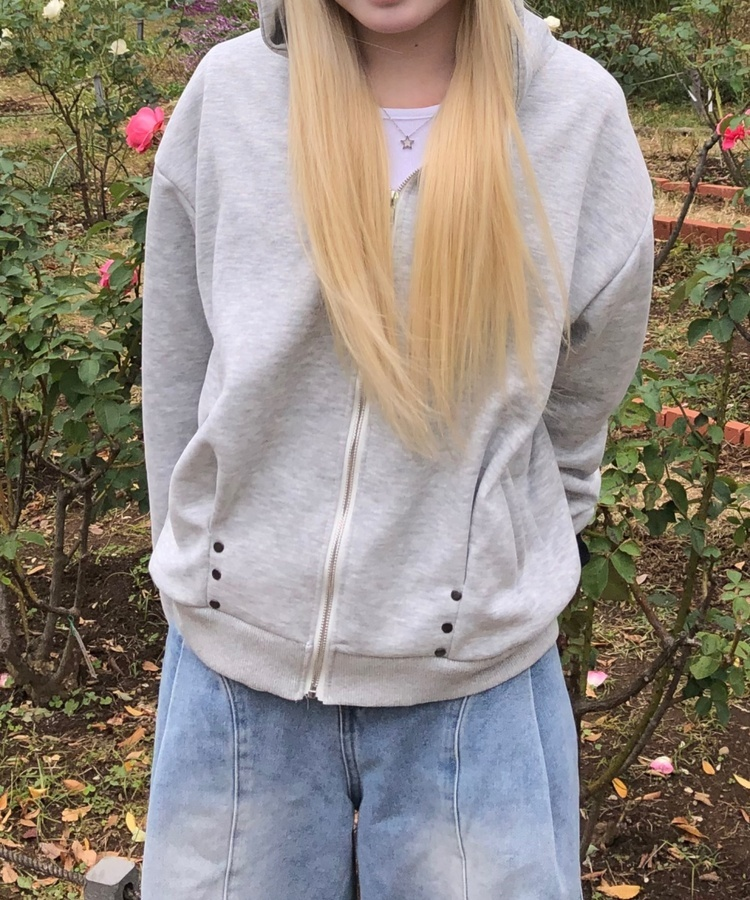 스터드 리벳 후드집업 그레이